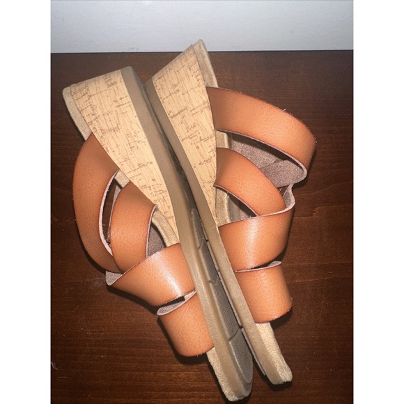 Bjorndal Mabel Leather Cognac Wedge Sandals Criss Cross Womens Size 7 1/2 - Picture 2 of 7
